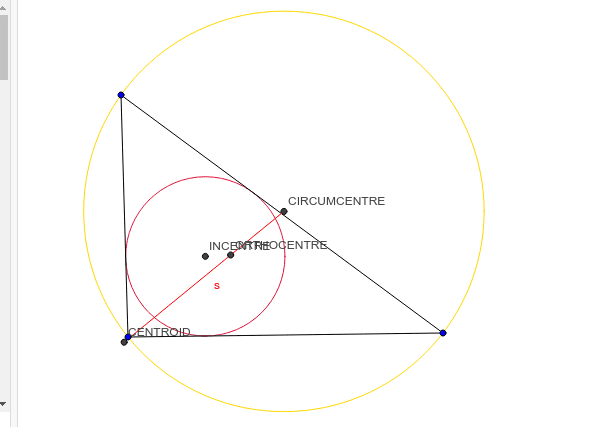 Centres of a Triangle and the Euler Line - final Geogebra file example 1 Press Enter to start activity