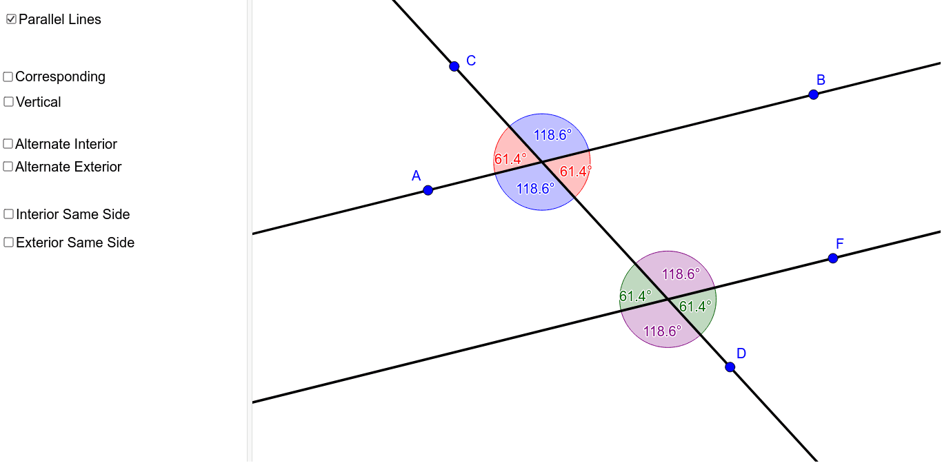 Angles of Parallel & NonParallel Lines Cut by a Transversal GeoGebra