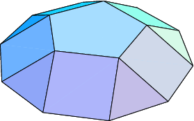 Een vijfhoekige koepel heeft een vijfhoekig bovenvlak en een tienhoekig grondvlak. De  zijvlakken zijn 5 vierkanten en 5 gelijkzijdige driehoeken, die elkaar afwisselen.