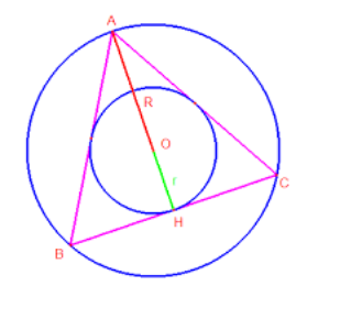 In un triangolo equilatero il raggio della circonferenza
inscritta (apotema) è la terza parte dell’altezza del
triangolo.
In un triangolo equilatero il raggio della circonferenza
circoscritta è il doppio del raggio circonferenza inscritta
(due terzi dell’altezza del triangolo).[math]a=r_{inscr}=\frac{1}{3}h[/math]
[math]r_{circ}=2r_{inscr}=\frac{2}{3}h[/math]
[math]h=\frac{l\sqrt{3}}{2}[/math]
[math]A=\frac{l}{4}^2\sqrt{3}[/math]