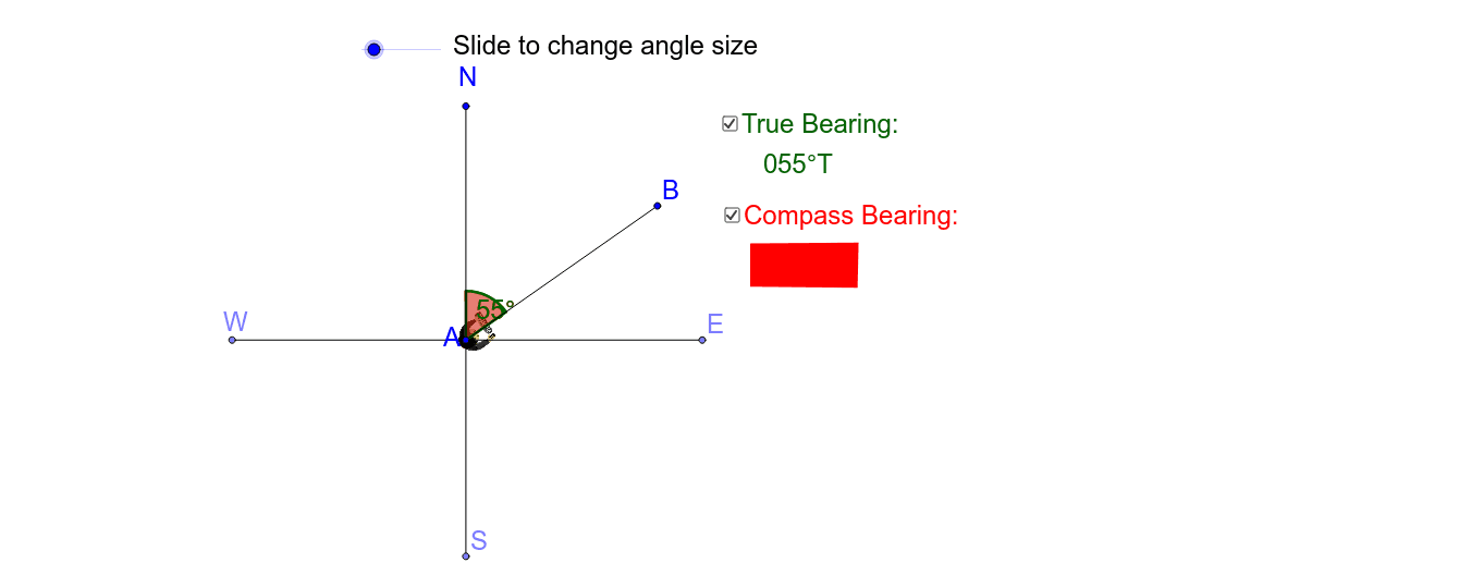 Converting True and Compass Bearings GeoGebra