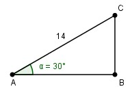 Date le informazioni riportate in figura, calcolare la lunghezza del lato CB - ricorda che [MATH]sin(30°) = \frac{1}{2}[/MATH].
