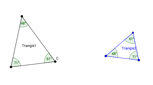 [b]AA(A) is not enough![/b]

Two pairs of congruent angles actually implies three pairs of congruent angles. Do you know why? In any case, Triangle1 and Triangle2 are clearly not congruent.