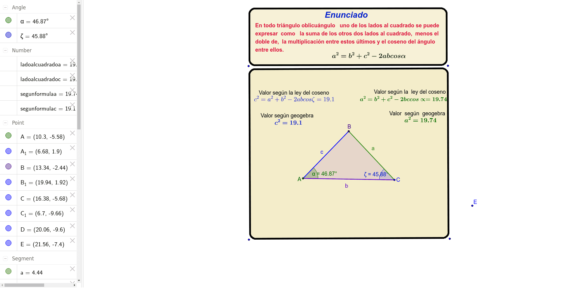 Mostración Ley Del Coseno Geogebra 2493