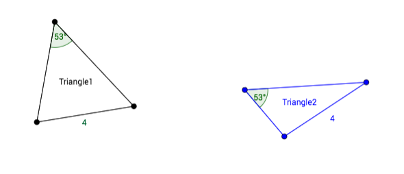 [b]SA opposite is not enough![/b]

When the congruent pair of angles is across from the congruent pair of sides, again, there can be non-congruent triangles.
