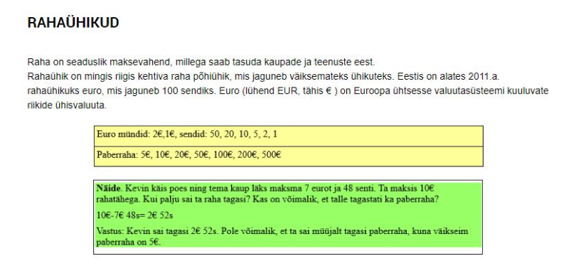 1. LOE. Loe rahaühikute kohta (1/2 lk). Allikas www.taskutark.ee