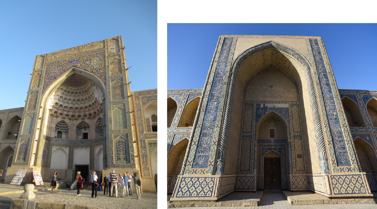 links: de iwan van de Abdul Aziz madrassa
rechts: de iwan van de Ulug Beg madrassa (foto orientalarchitecture.com)