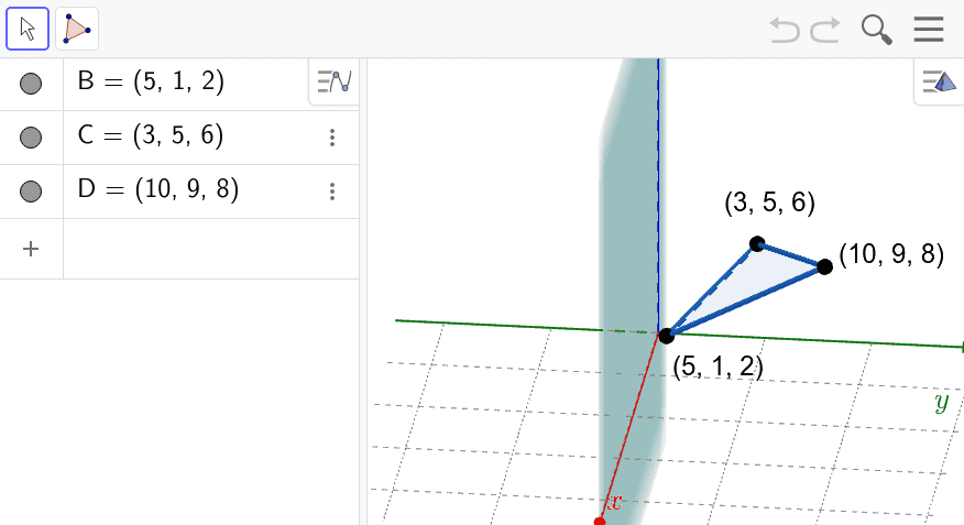 Reflect these 3 points about the vertical plane shown. Then use the POLYGON tool to construct the triangle that has these points as vertices. Press Enter to start activity