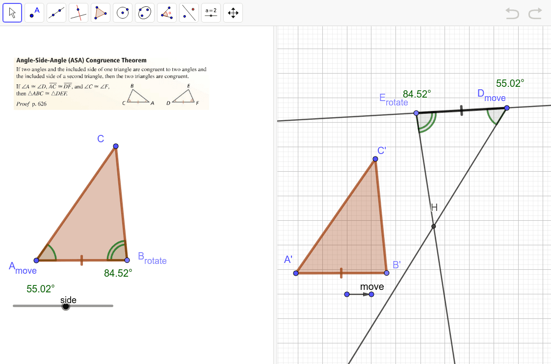 Angle Side Angle Triangle Congruence Theorem Exploration Press Enter to start activity