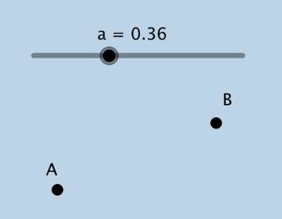 1) Plot 2 Points: A and B.  Create a slider (name = a).  Slider settings: Integer.  Min = 0, Max = 1, Increment = 0.01 