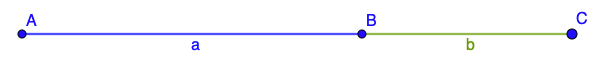 [size=85]Die Strecke wird in unserem Fall durch die Teilstrecken a und b (mit a > b) in einem Verhältnis geteilt, dass man als Goldenen Schnitt bezeichnet. Dabei gelten folgende Formeln:  
[math]\frac{a+b}{a}=\frac{a}{b}[/math]

Für die längere Teilstrecke (hier a) gilt:
[math]a=\frac{\sqrt{5}-1}{2}\cdot\left(a+b\right)\approx0,618\cdot\left(a+b\right)[/math][/size]