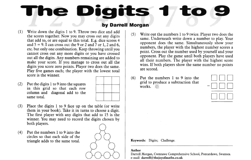 4. Reference: Darrell Morgan 〈The Digits 1 to 9〉