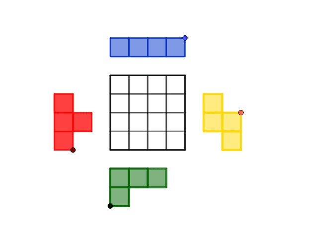 É possível encaixar os 4 tetraminós coloridos no diagrama? Presiona Intro para comenzar la actividad