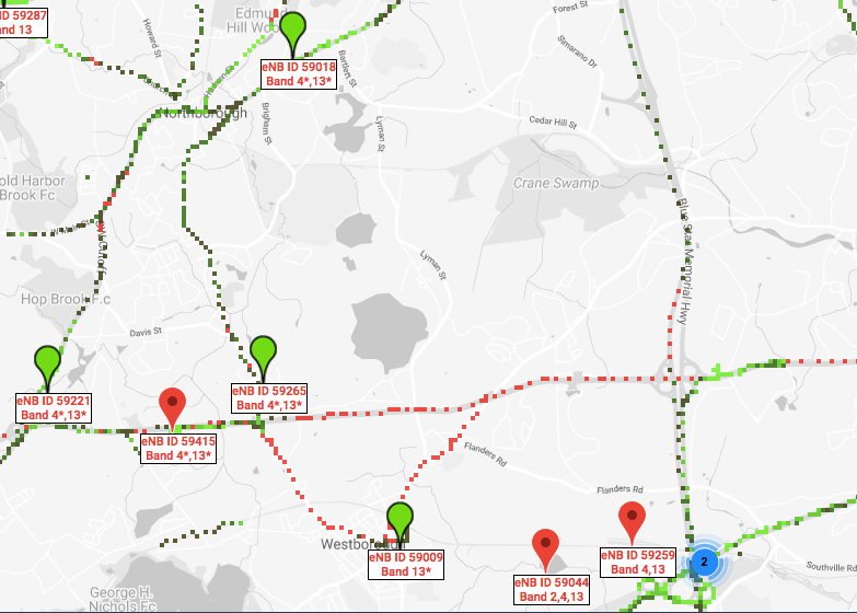 Map of the cell towers in Westborough