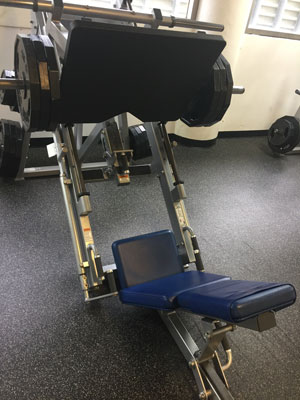 wider view of leg press machine
