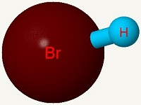 Imagen de una molécula de bromuro de hidrógeno.