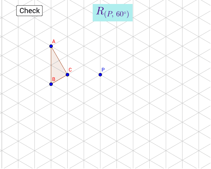 Drag the points to the image of triangle ABC after a rotation of 60° about point P. Press Enter to start activity