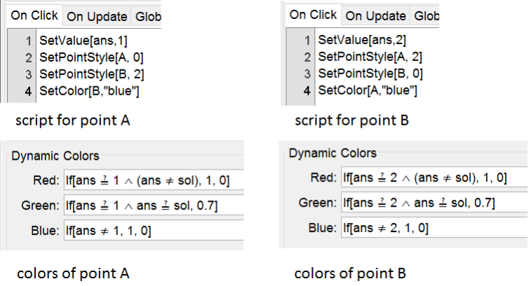 Points A and B get scripts and dynamic coloring for feedback