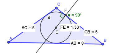 
[i]ACTIVIDAD 3: CIRCUNFERENCIA INSCRITA A UN TRIÁNGULO[/i]
Represente gráficamente un triángulo isósceles cuyos lados midan 8 u, 5 u y 5 u



