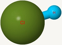 Imagen de una molécula de cloruro de hidrógeno.
