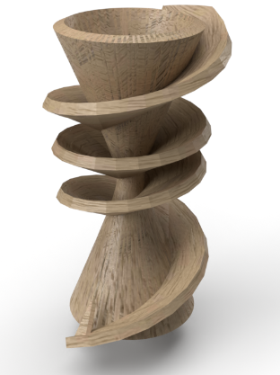 Torso de pendiente constante con textura en madera, junto con el hiperboloide de revolución