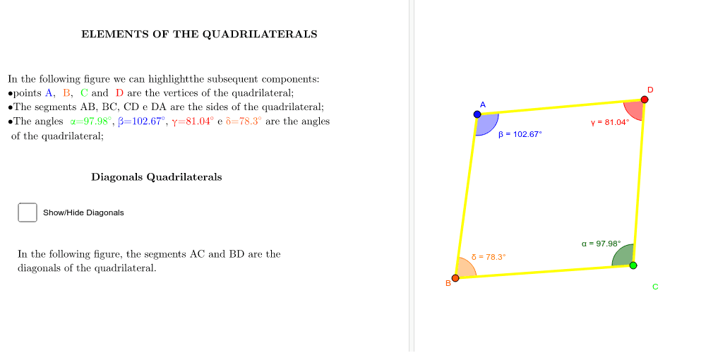 ELEMENTS OF THE QUADRILATERALS Press Enter to start activity
