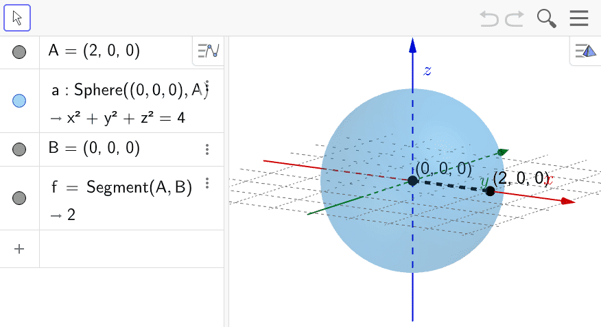 Below is a sphere with center (0,0,0) whose radius = 2 units. Notice how the point (2,0,0) lies ON this sphere.  Plot and label 5 other points (x,y,z) that lie on this sphere.  Press Enter to start activity