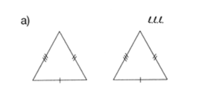Las rayitas que se colocan en los lados de los triángulos de abajo simbolizan que los triángulos son congruentes por el criterio LLL