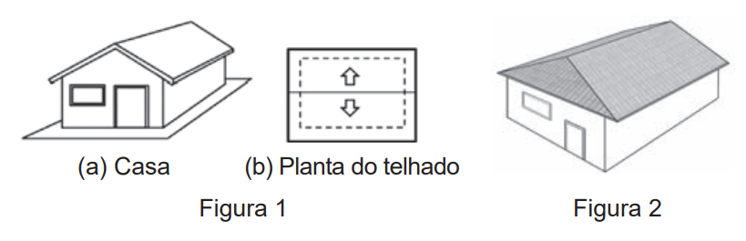 [size=150]A figura que representa a planta do telhado da[b] Figura 2[/b] com o escoamento da água de chuva que o pedreiro precisa fazer é[/size]