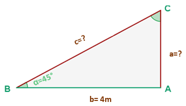 2) Resolver las incógnitas de este triángulo rectángulo