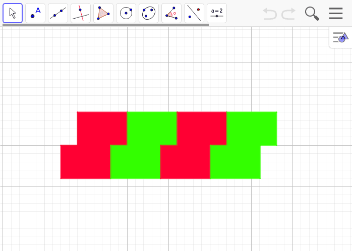 3) Dibuja sobre la siguiente figura el vector que hace que las figuras roja y verde se trasladen de la forma que se muestra. Presiona Intro para comenzar la actividad