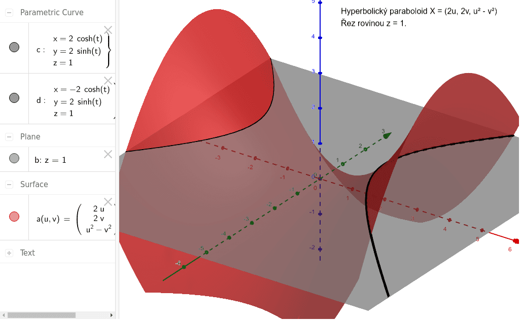 Řez hyperbolického paraboloidu – GeoGebra