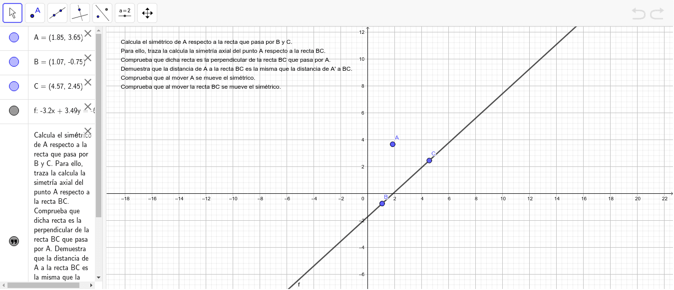 Simétrico de un punto respecto a una recta Presiona Intro para comenzar la actividad