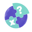 Cerchio diviso in quattro parti di un puzzle, due sono vuoti e gli altri due contengono rispettivamente la lettera X e un punto di domanda