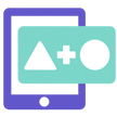 显示平板电脑的图标, 上面有三角形, 加号和圆圈漂浮在前面.